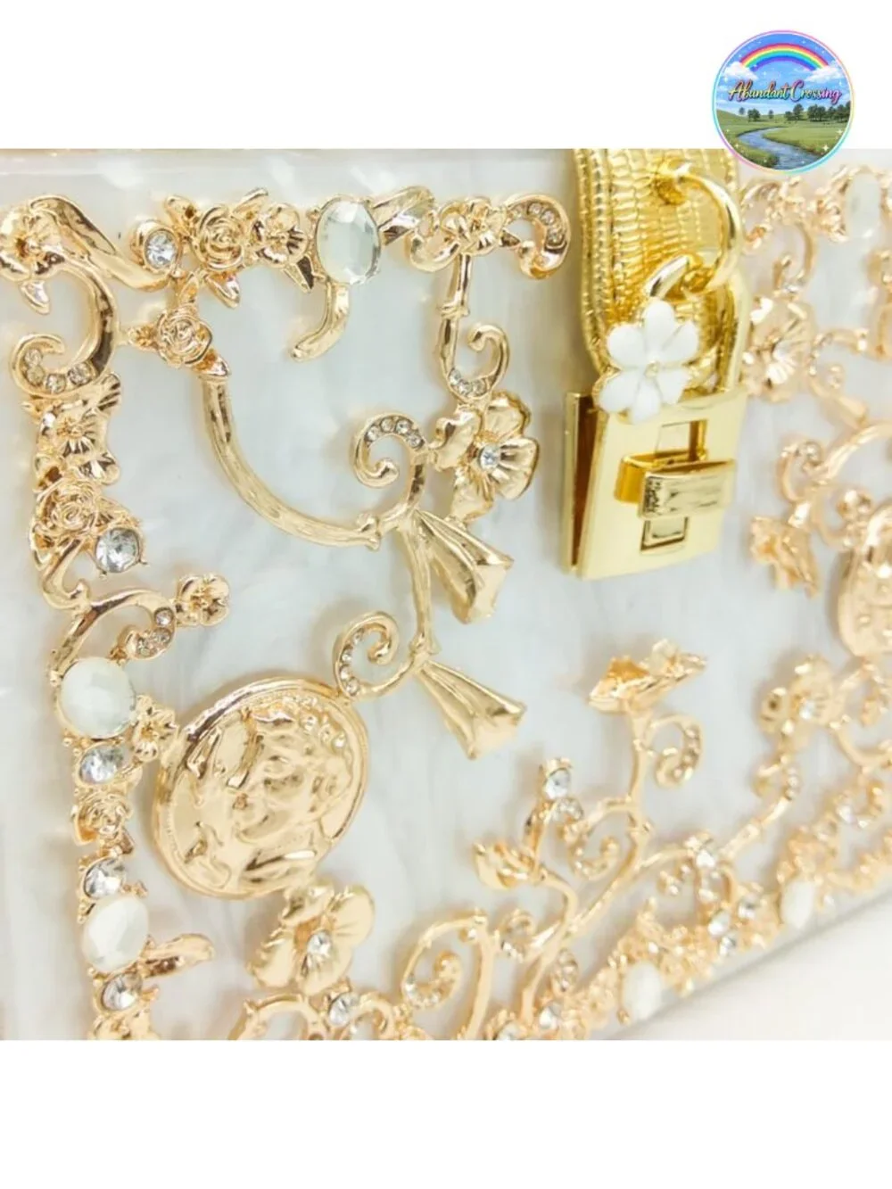 Designer Flower Acrylic Crossbody Bag with Rhinestones Evening Clutch Shoulder